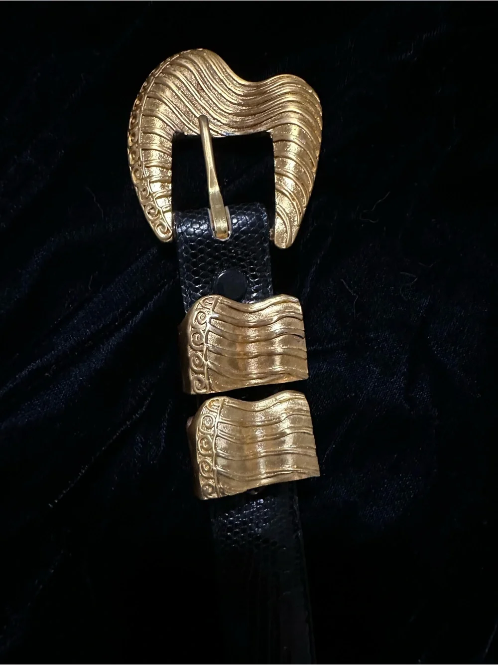 Dicelli Vintage Black Genuine Lizard Belt with Gold Buckle